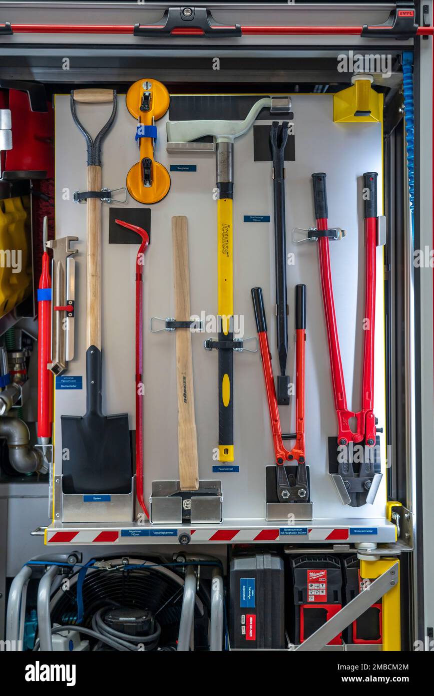 Fire engine, fire fighting vehicle, equipment, trade fair Interschutz