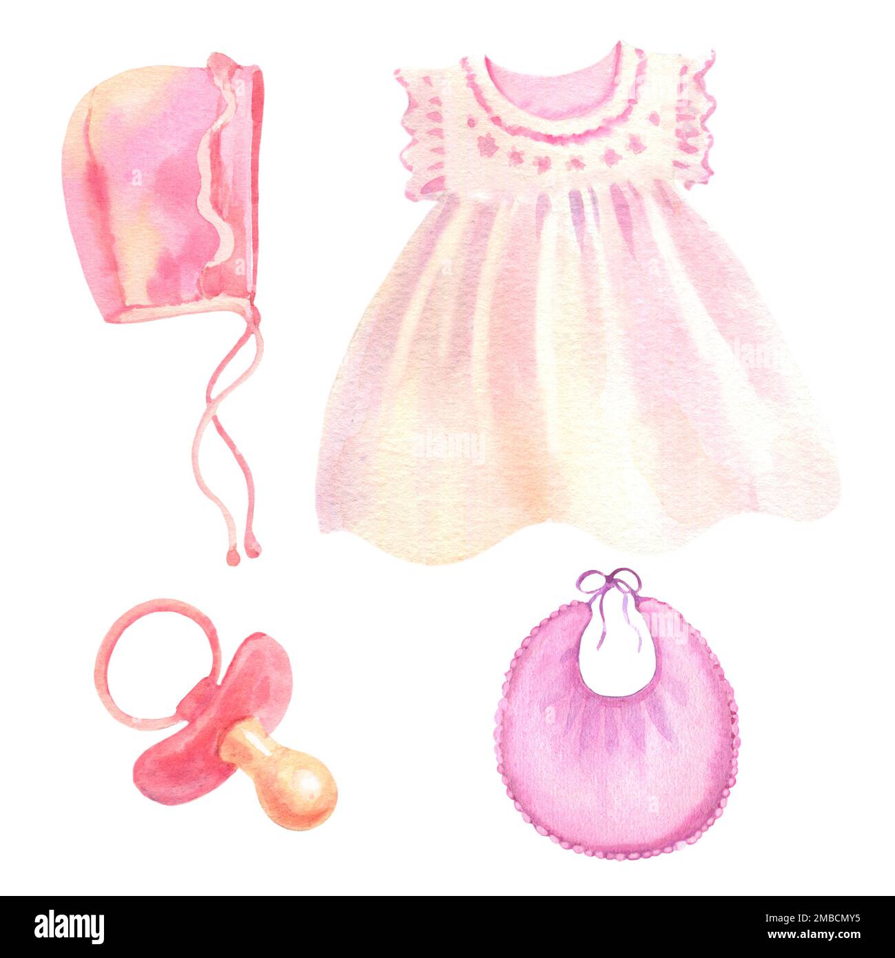 Newborn Baby Girl clipart set. Watercolor hand drawn illustrations with ...