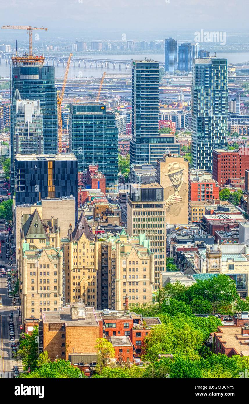 A vertical shot of the Montreal cityscapes from Mount Royal Stock Photo ...