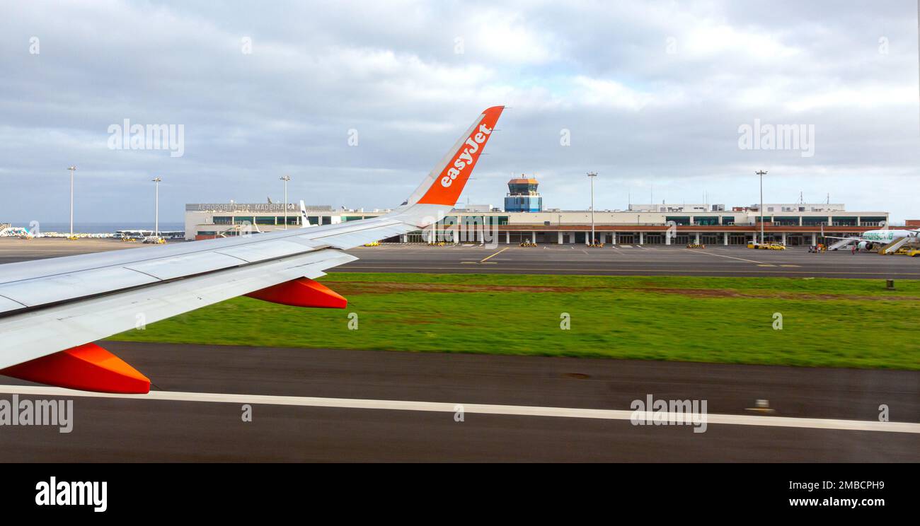 FUNCHAL, PORTUGAL - 31 December 2019: Airplanes docket at Cristiano Ronaldo International Airport at Madeira Stock Photo