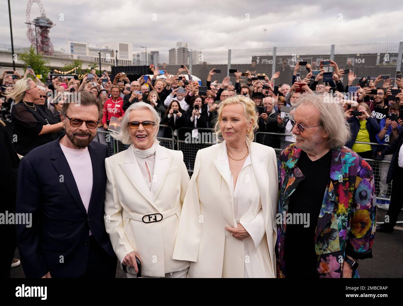 Members of ABBA, from left, Bjorn Ulvaeus, Anni-Frid Lyngstad, Agnetha  Faltskog and Benny Andersson arrive for the ABBA Voyage concert at the ABBA  Arena in London, Thursday May 26, 2022. ABBA is