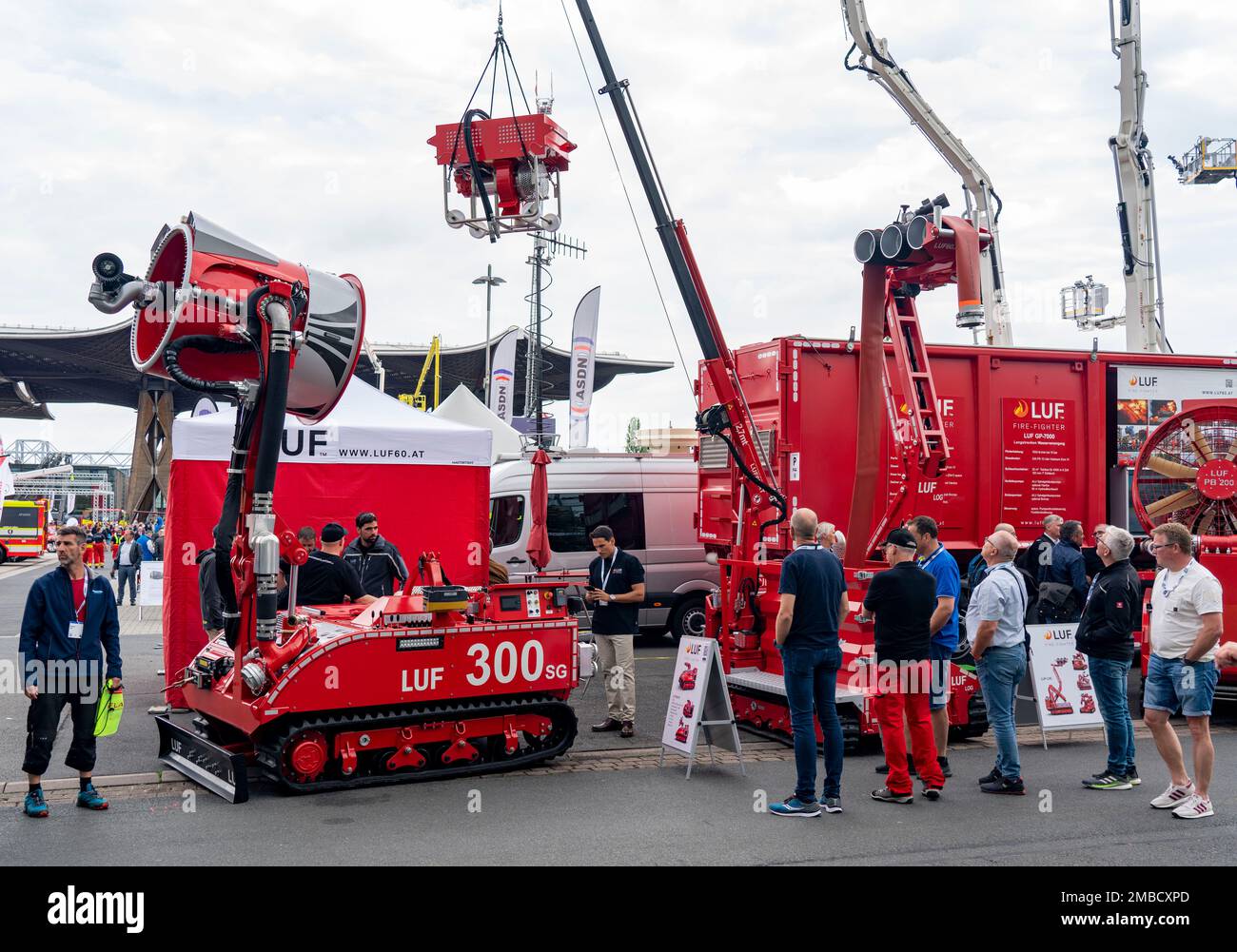 Turbo extinguishers, vehicles, equipment, outdoor area at the Interschutz 2022 trade fair in Hanover, the world's largest trade fair for fire brigade, Stock Photo