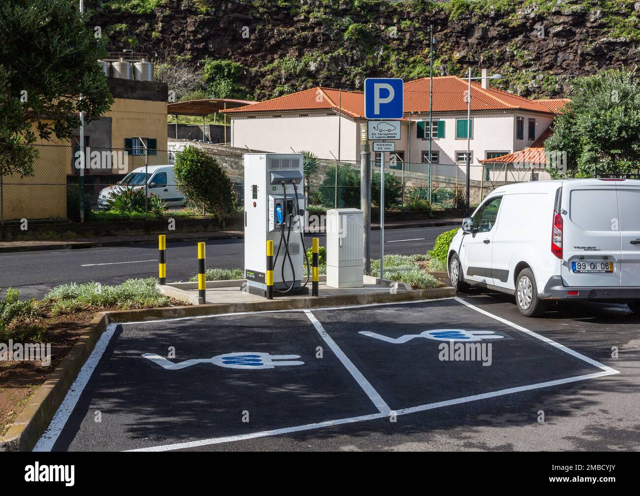 Madeira, Portugal, December 12, 2019 Electric vehicle charging station