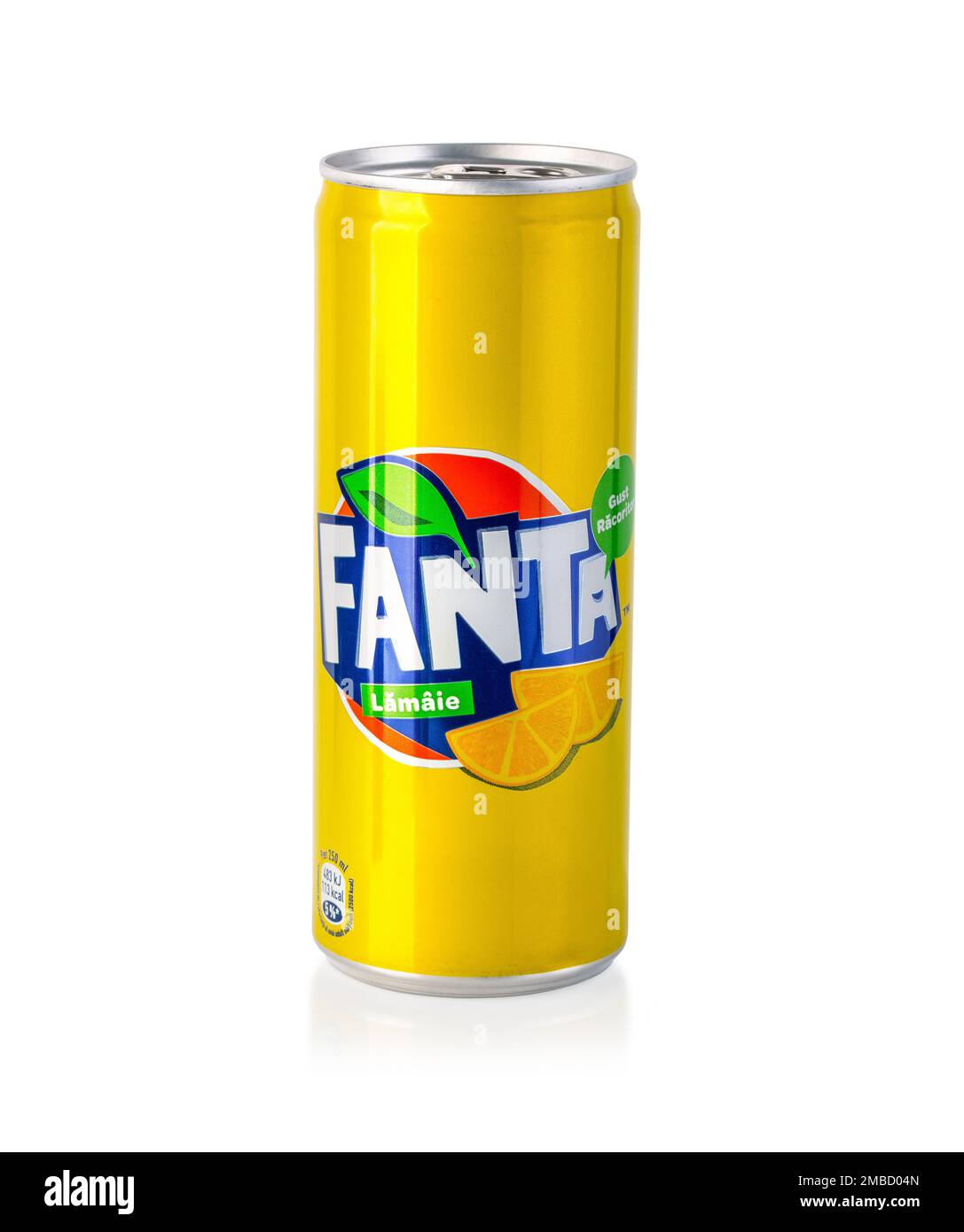 Chisinau, Moldova - April 26, 2020 : Fanta can isolated on white background, with clipping path Stock Photo
