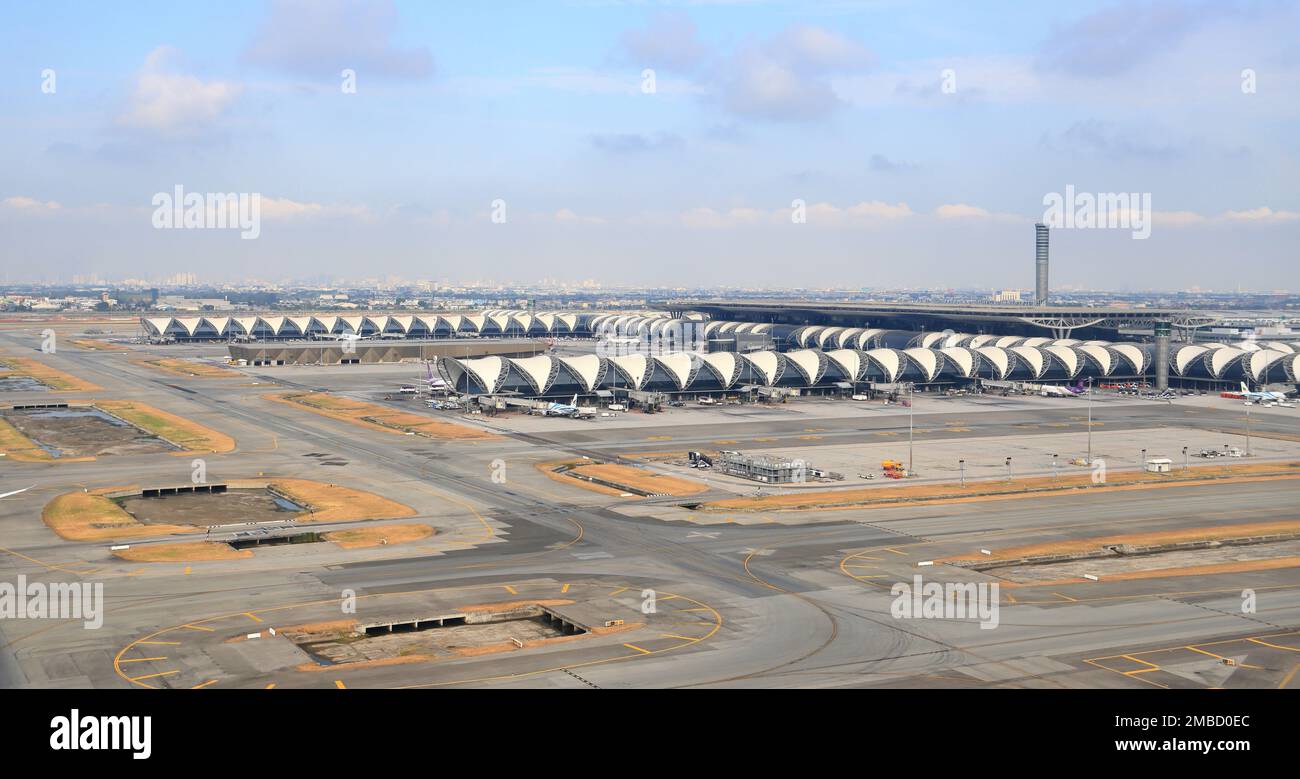 Aerial view over Suvarnabhumi Airport, View form high angle of ...