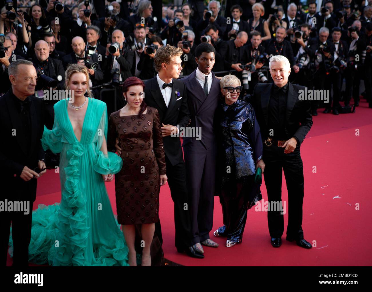 Tom Hanks, from left, Olivia DeJonge, Priscilla Presley, Austin Butler ...