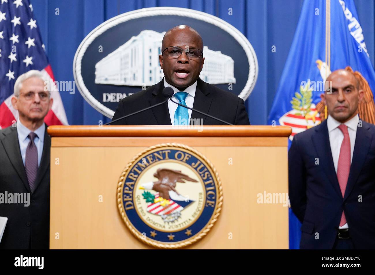 Brian C. Turner, FBI associate deputy director, speaks during a news  conference at the Department of Justice, Tuesday, May 24, 2022, about the  Foreign Corrupt Practices Act and market manipulation matters. At