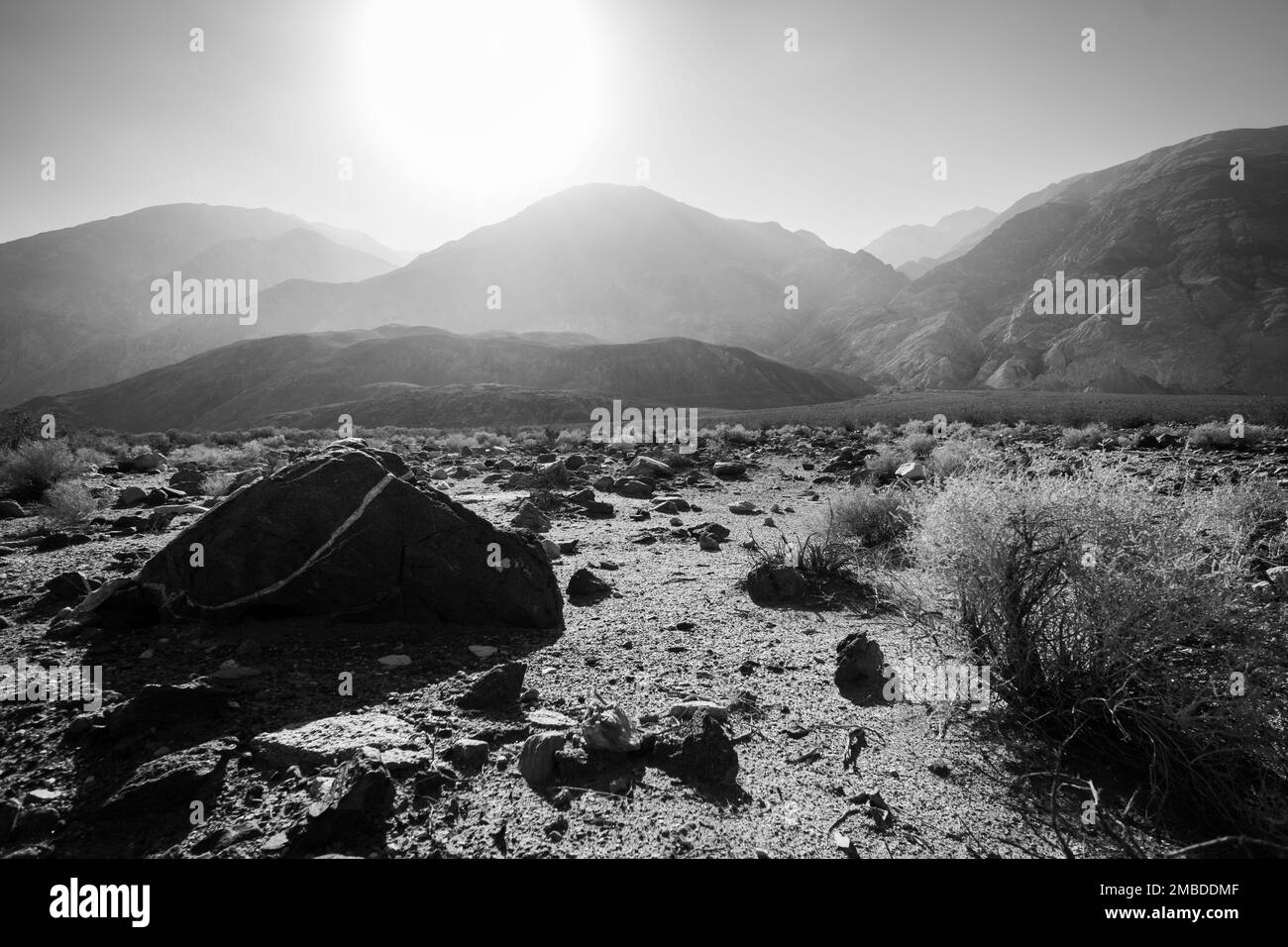 A dramatic black and white image of Saline Valley in Death Valley, California. Stock Photo