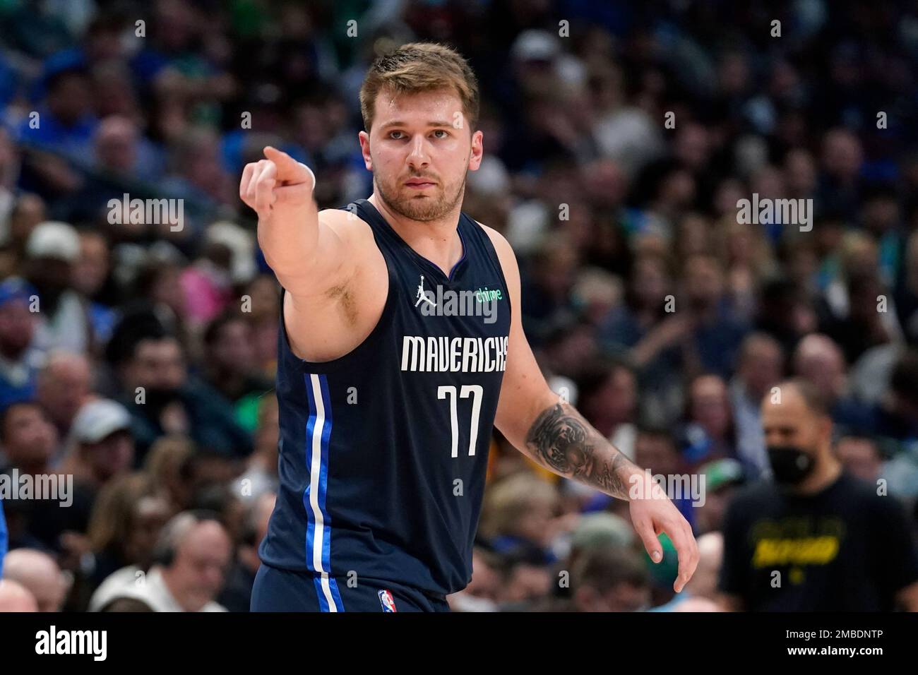 Dallas Mavericks guard Luka Doncic (77) reacts after a basket during ...