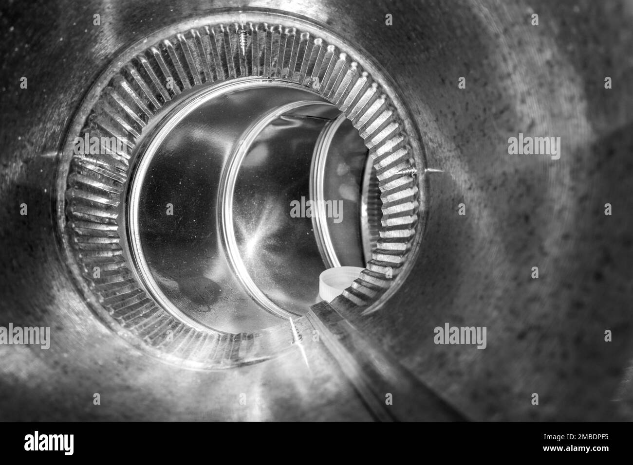 Interior view of residential HVAC galvanized metal duct piping Stock