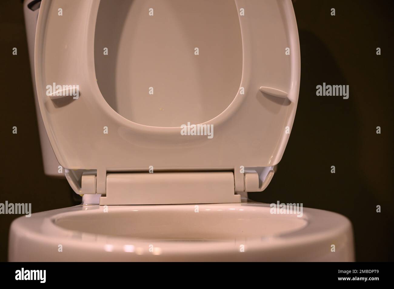 urine on white toilet seat left down showing a mess Stock Photo Alamy