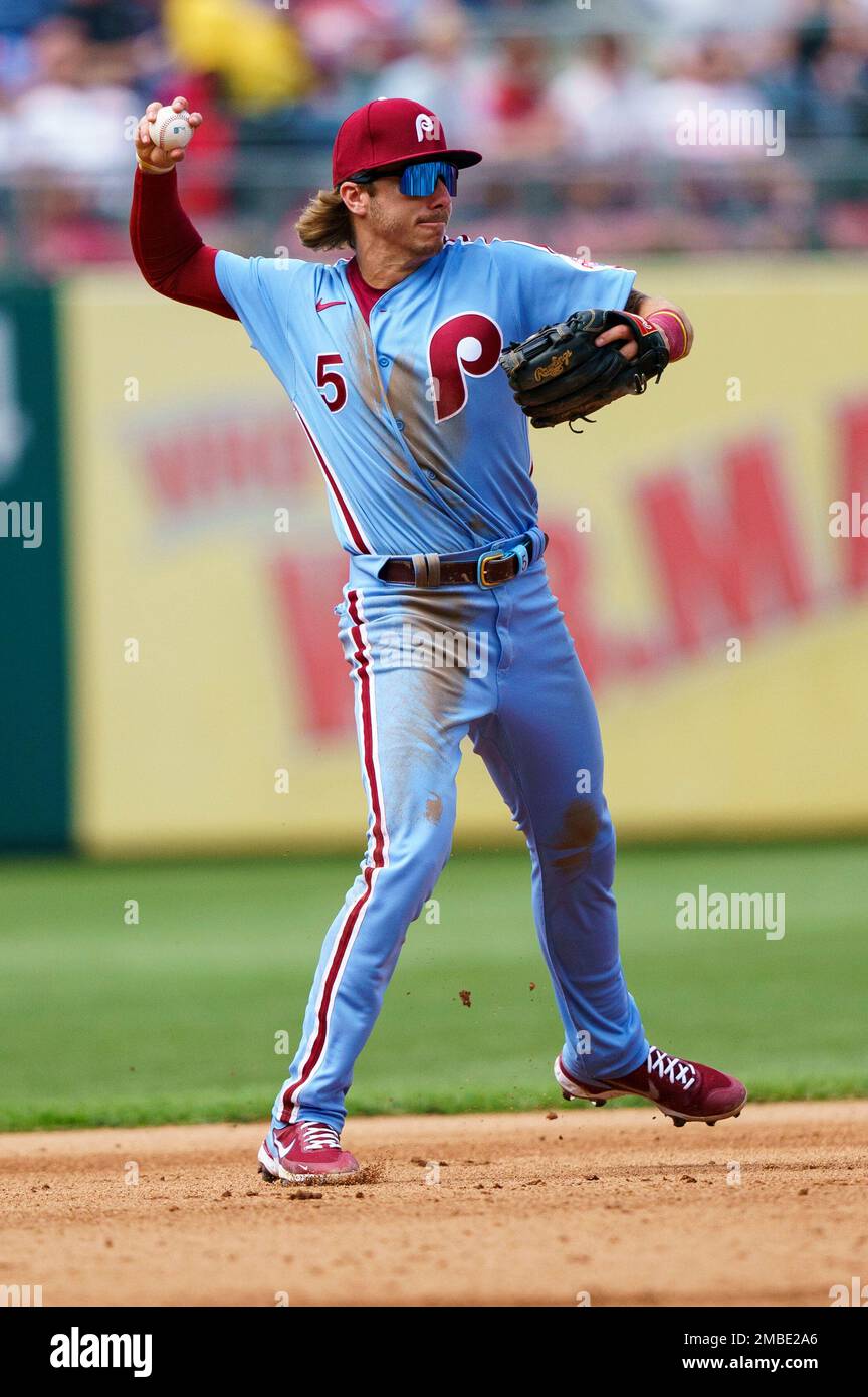 Philadelphia Phillies shortstop Bryson Stott in action during a baseball  game against the San Diego Padres, Thursday, May 19, 2022, in Philadelphia.  (AP Photo/Chris Szagola Stock Photo - Alamy