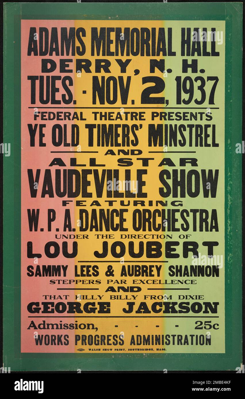 Vaudeville Show, Derry, NH, 1937. 'Adams Memorial Hall...Ye Old Timers