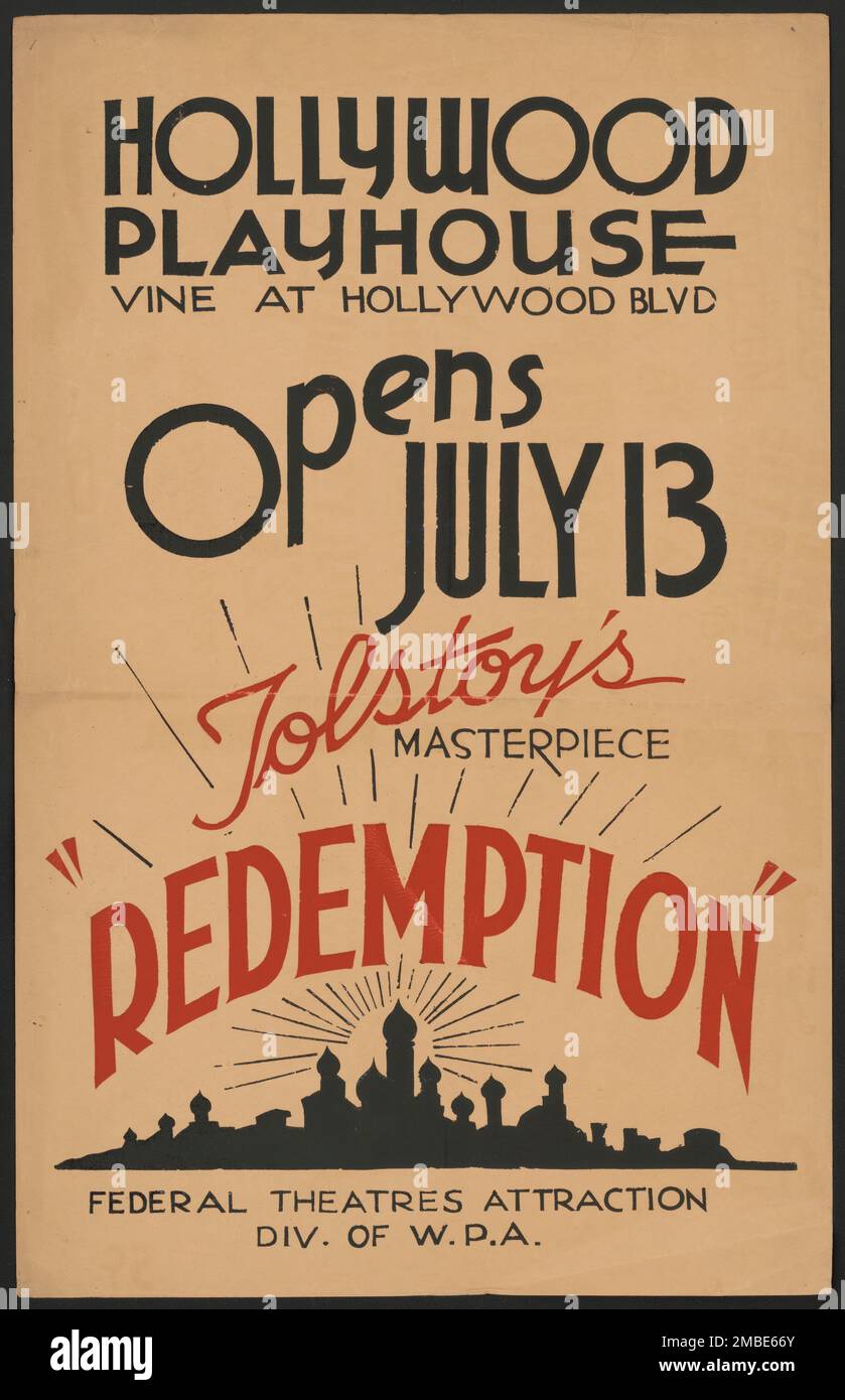 Redemption, Los Angeles, [193]. 'Hollywood Playhouse...Tolstoy's