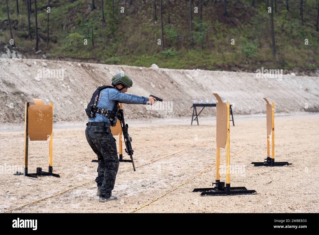 LA VENTA, Honduras A member of the Belize Army shoots at the range for