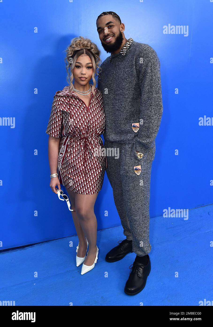 Jordyn Woods and KarlAnthony Towns attend Dior Men's Spring 2023