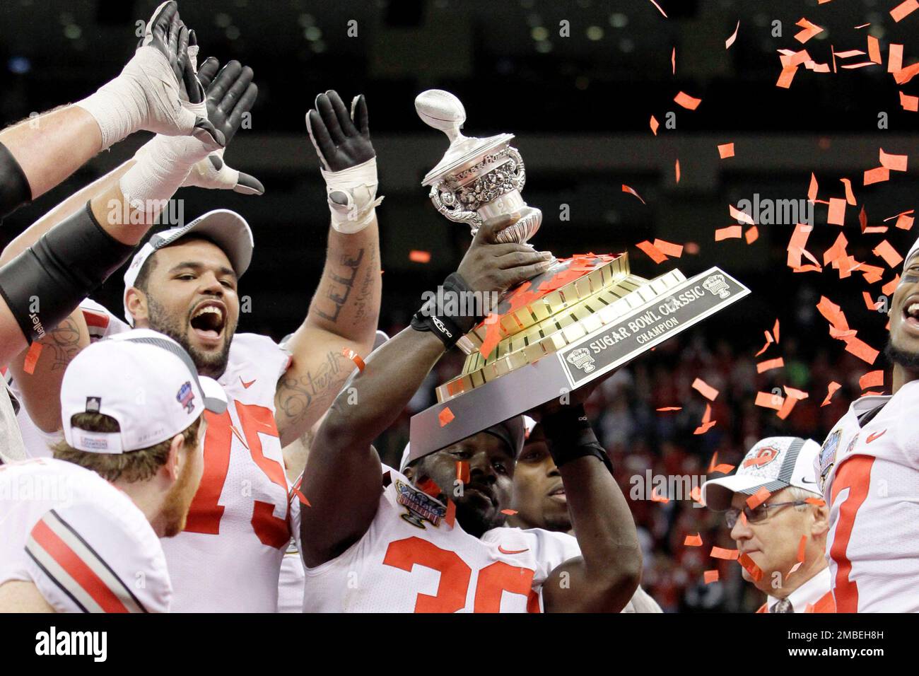 FILE Ohio State linebacker Brian Rolle (36) holds up the Sugar Bowl