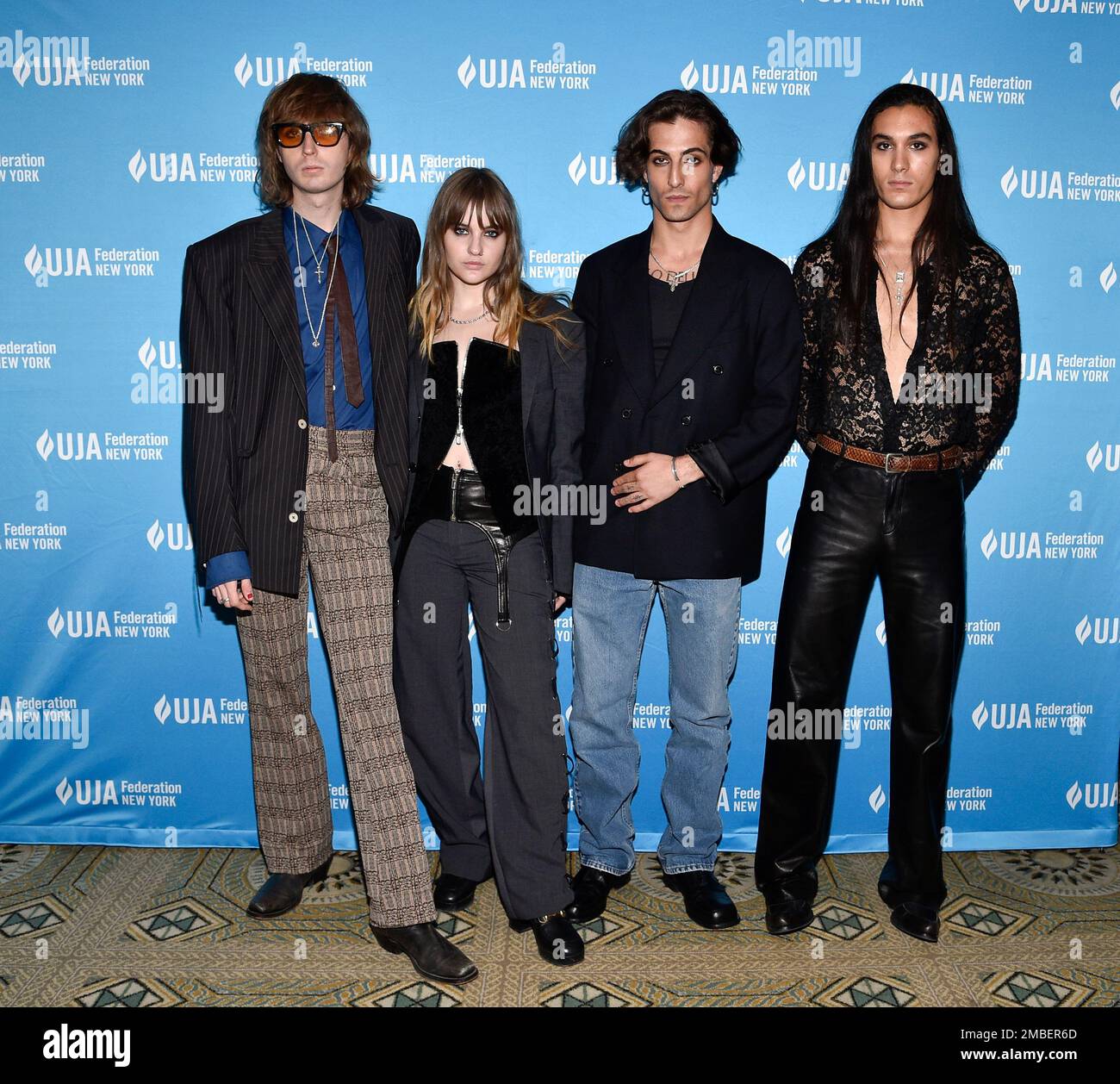 Italian rock band Måneskin, from left, Thomas Raggi, Victoria De ...
