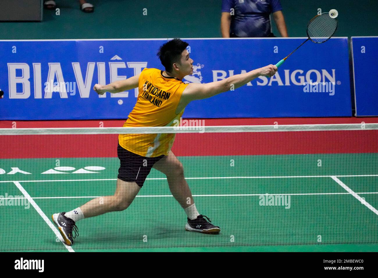 Thailands Kunlavut Vitidsarn competes against Malaysias Kok Jing Hong during their mens team badminton final match at the 31st Southeast Asian Games (SEA Games), Wednesday, May 18, 2022 in Bac Giang, Vietnam