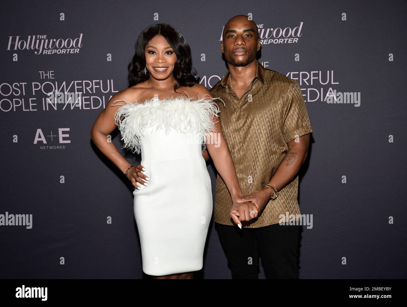 Charlamagne tha God, right, and wife Jessica Gadsden attend The