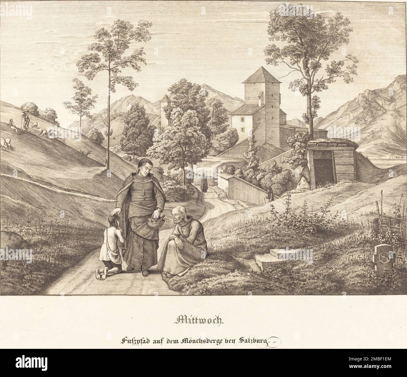 Mittwoch - Fusspfad auf dem M&#xf6;nchsberge bey Salzburg (Wednesday - Footpath on the M&#xf6;nchsberge near Salzburg), 1823. Stock Photo