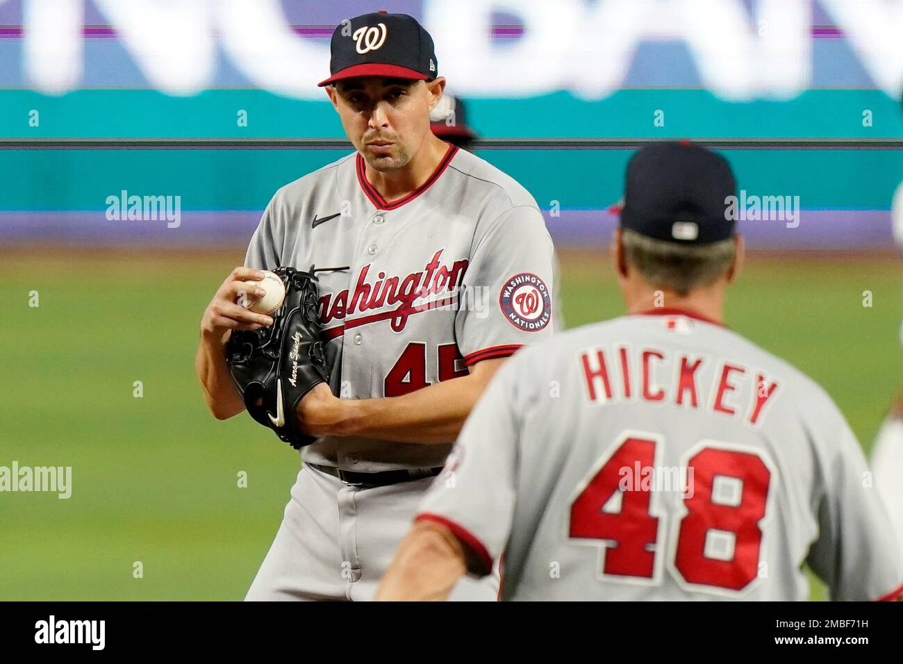 This is a 2022 photo of Aaron Sanchez of the Washington Nationals baseball  team. This image reflects the Washington Nationals active roster Wednesday,  March 17, 2022, in West Palm Beach, Fla., when