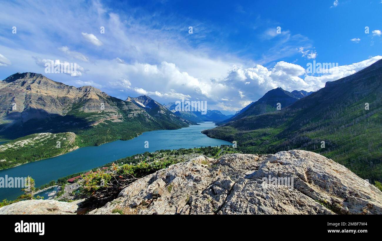 A beautiful mountains landscape with a lake under a cloudy sky Stock ...