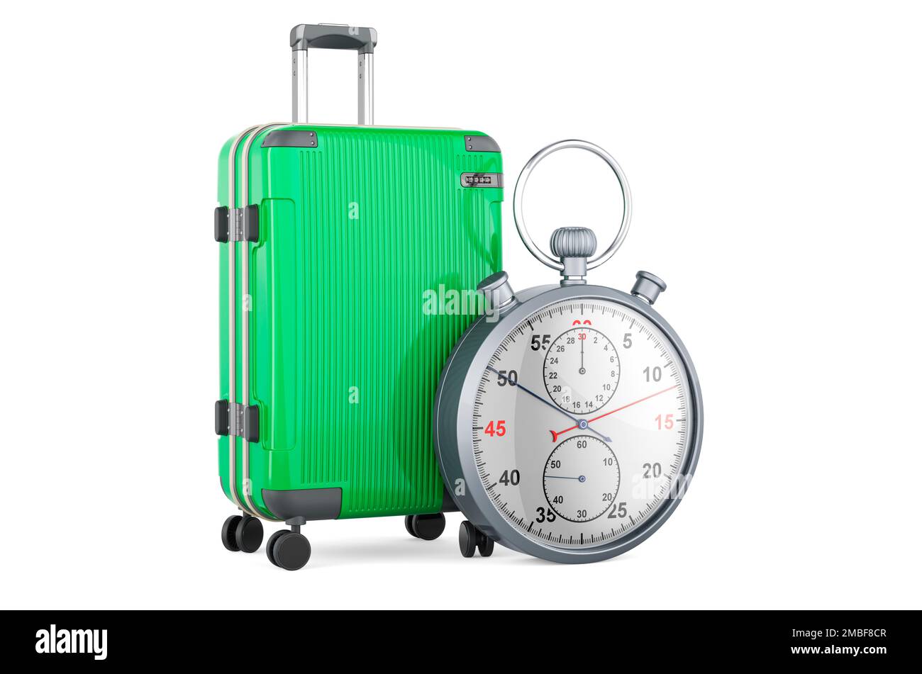 Luggage with stopwatch. 3D rendering isolated on white background Stock ...