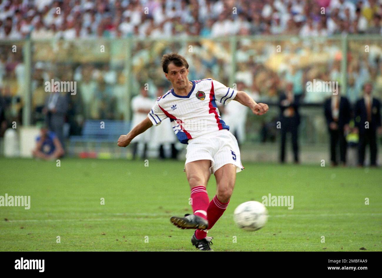 Faruk Hadzibegic from the Yugoslavian soccer team shoots and