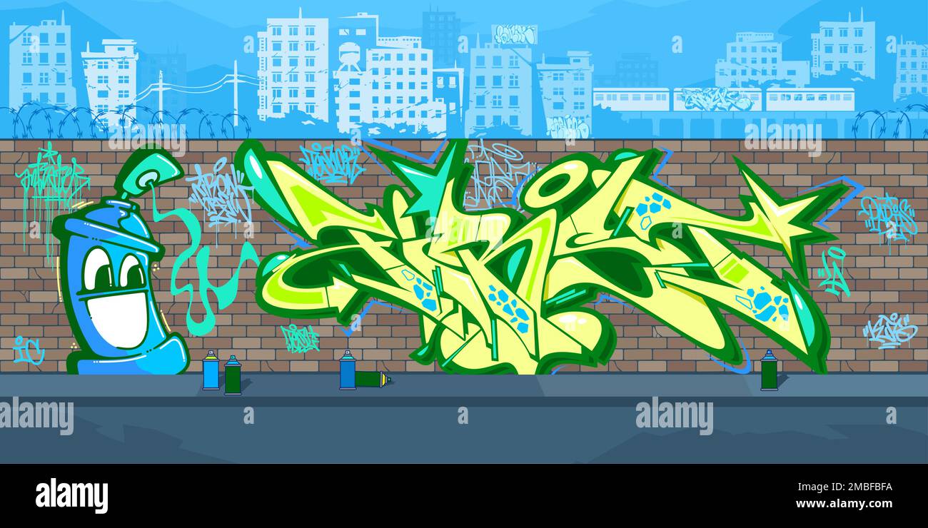 Colorful Outdoor Urban Streetart Graffiti Wall With Drawings Against