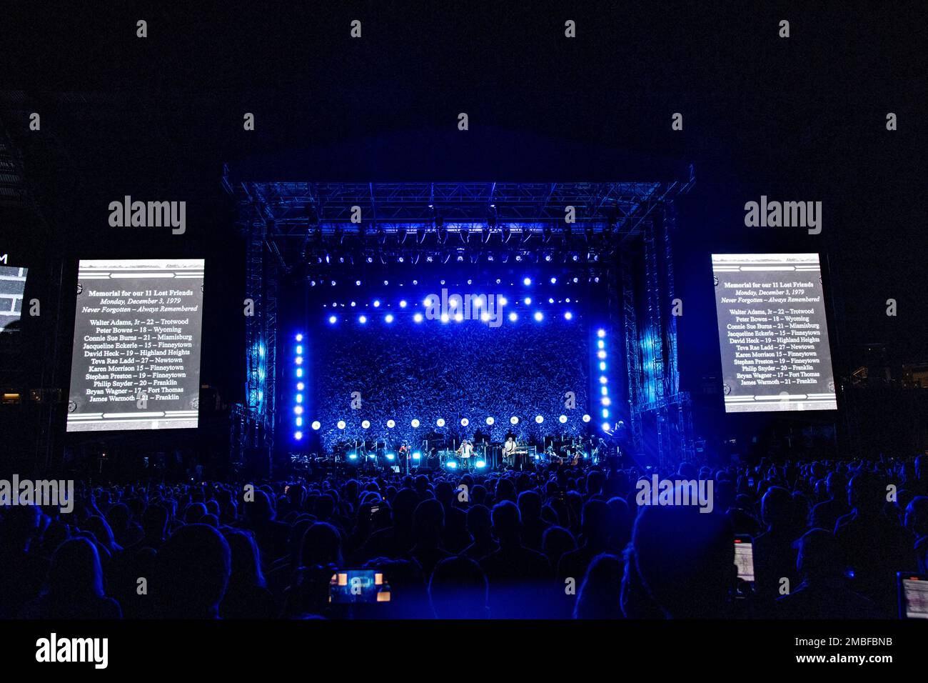 Names of victims from the The Who concert disaster in 1979 scroll