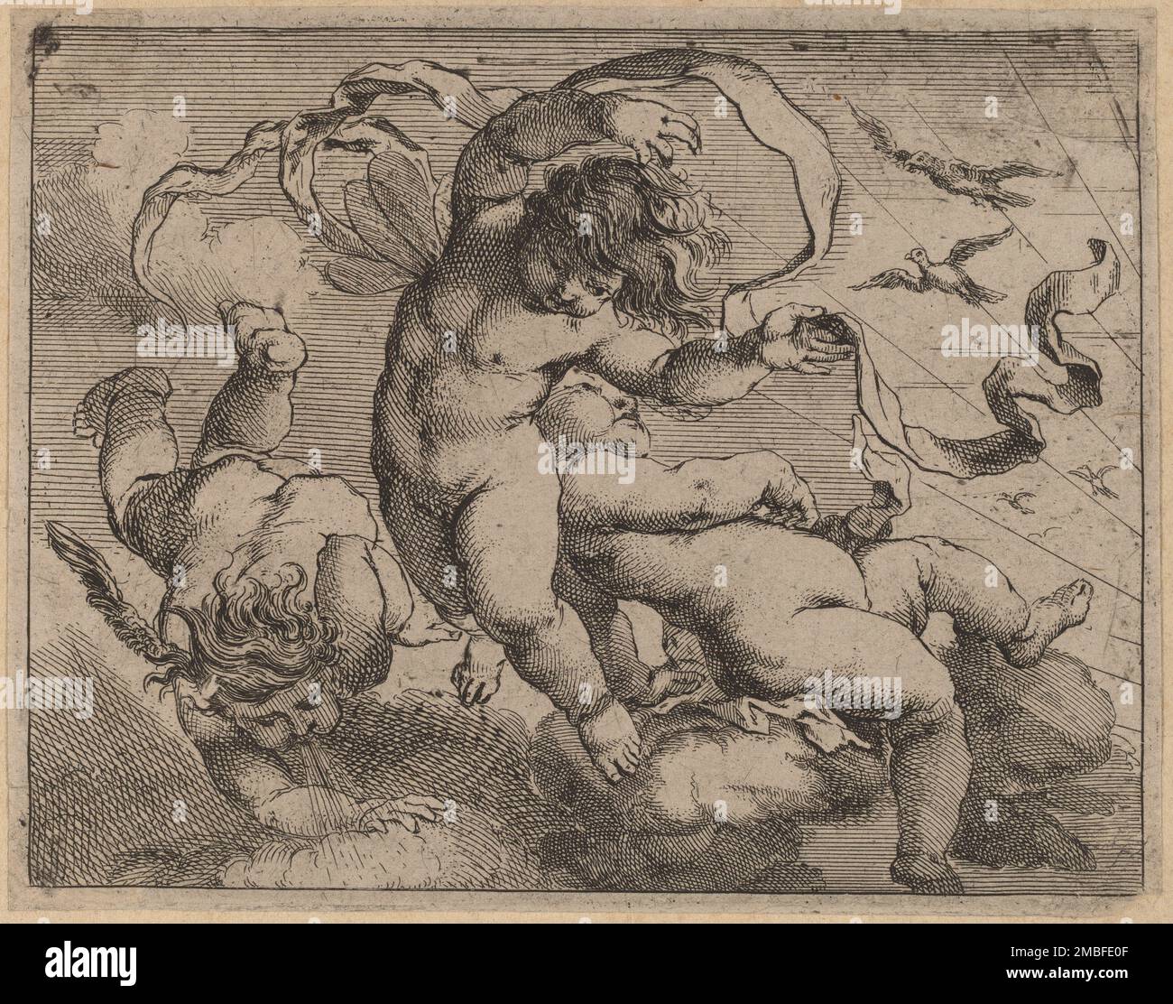 Three Flying Putti. Stock Photo