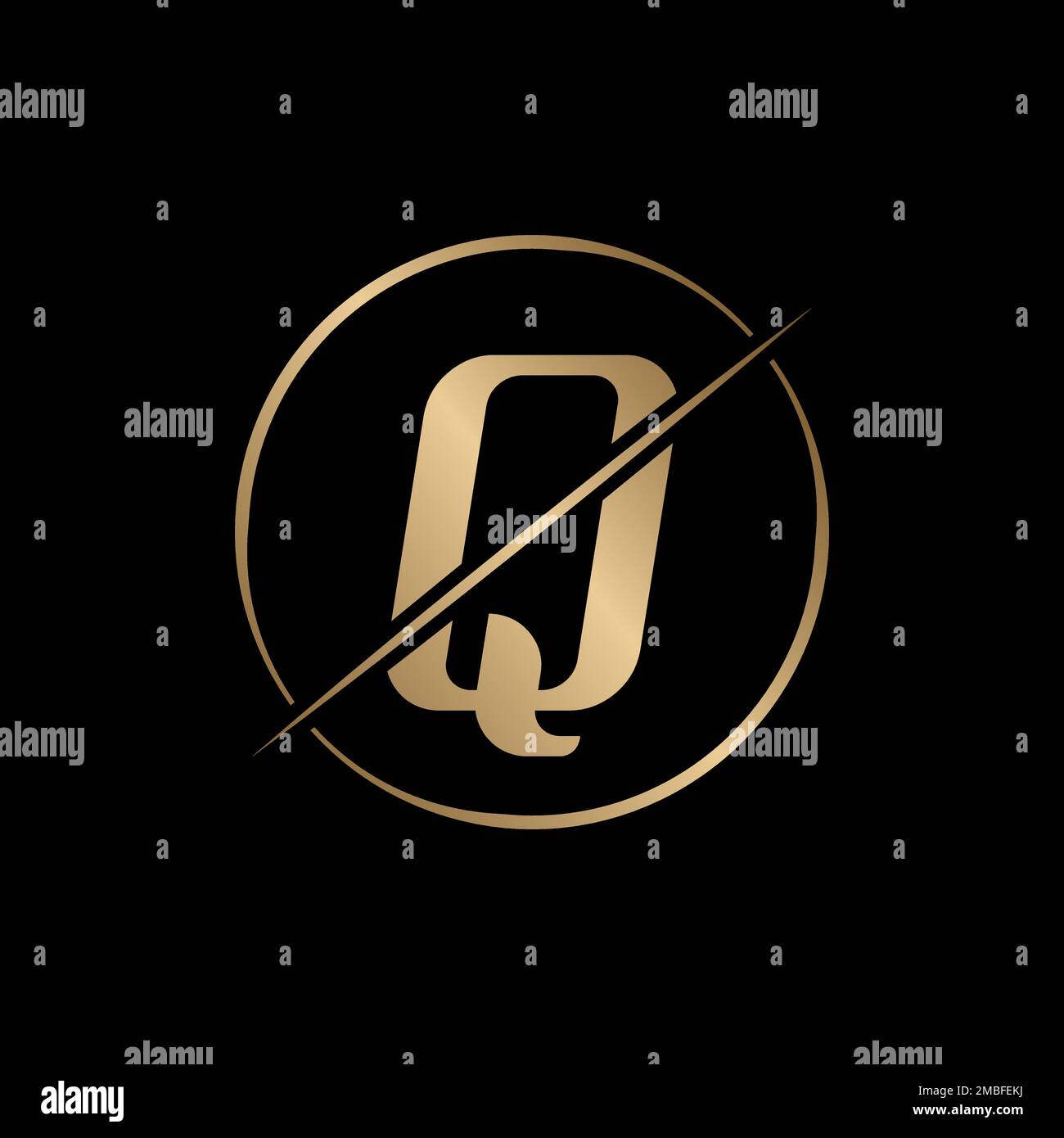 Sliced Letter Q Logo With Circle Shape. Modern Creative Q Logo Design Vector Template. Elegant Identity Design In  Gold Color. Stock Vector