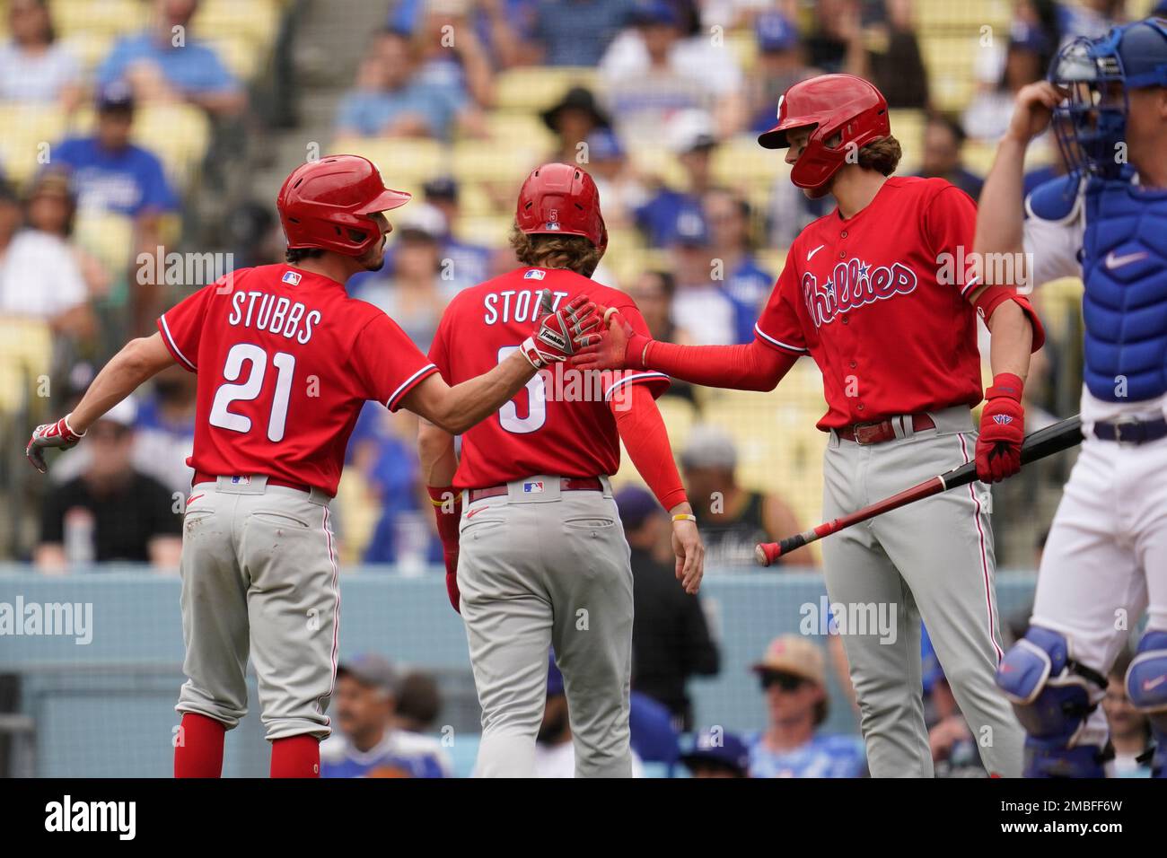 Philadelphia Phillies - Alec Bohm hugging Garrett Stubbs in the