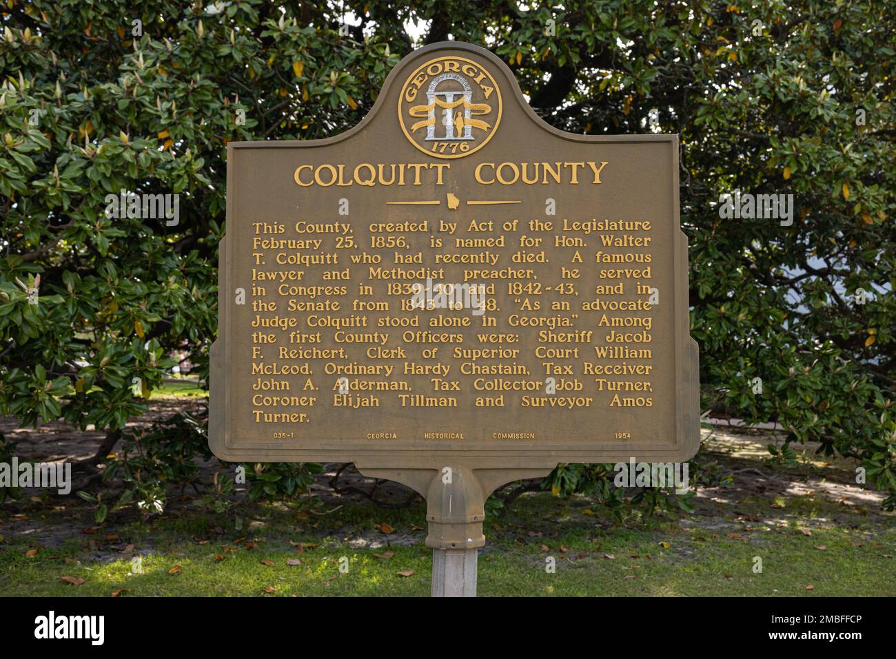 Moultrie, USA April 17, 2022 Plaque tells the history of