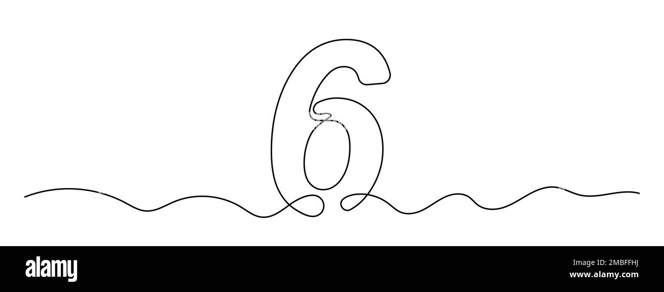Number 6 in continuous line drawing style. Line art of number six ...