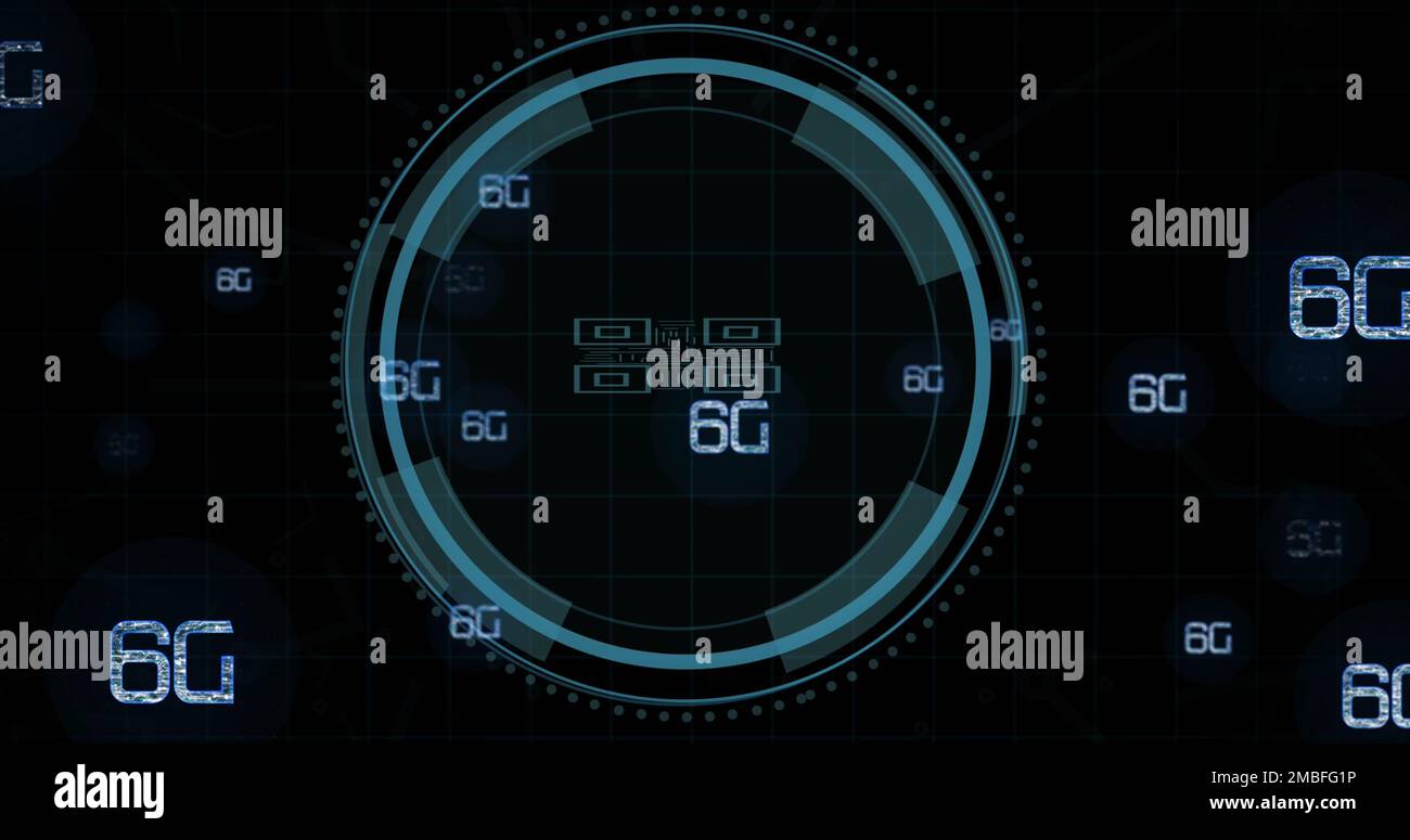 Composition of qr code and scope scanning with 6g texts on black