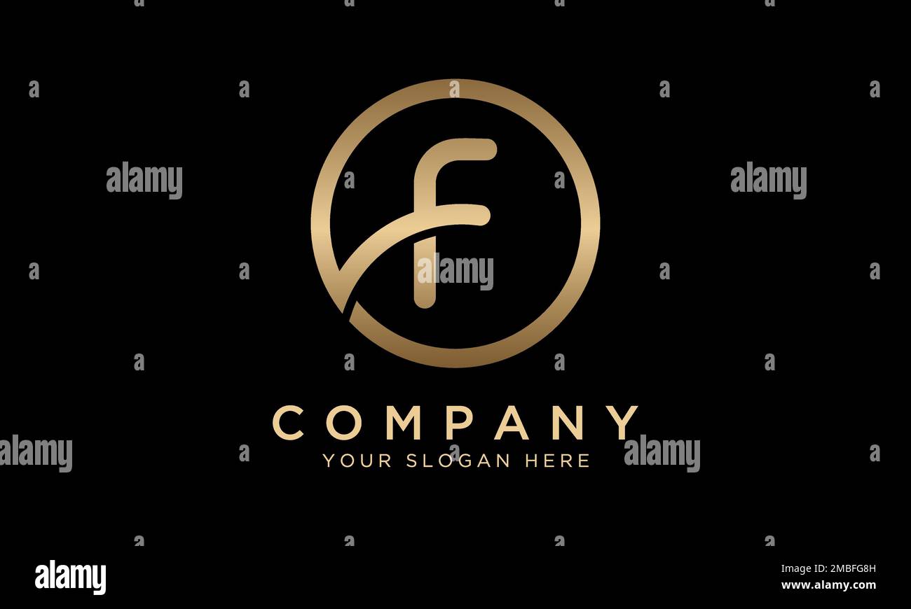 F Letter Logo With Circle Shape. Modern Unique Creative F Logo Design Vector Template. Elegant Identity Design In  Gold Color. Stock Vector