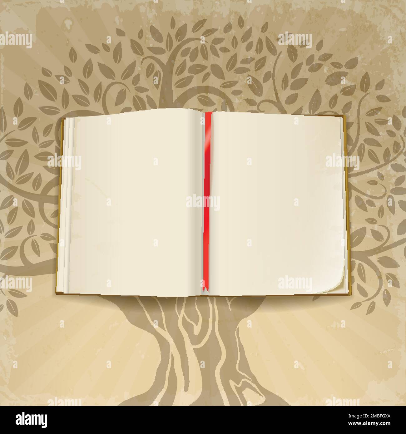 open book on the background of the silhouette of an old tree Stock Vector