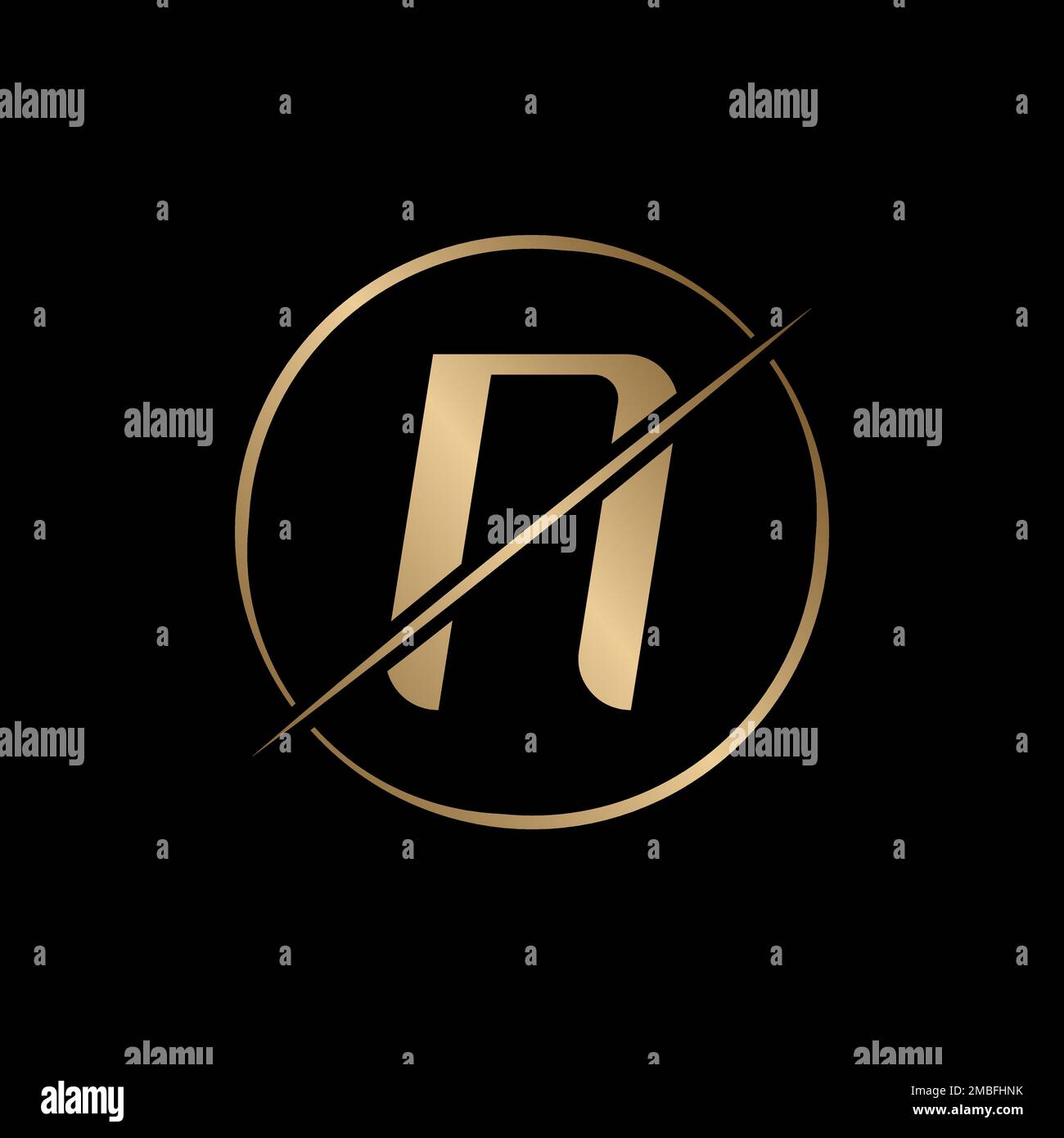 Sliced Letter N Logo With Circle Shape. Modern Creative N Logo Design Vector Template. Elegant Identity Design In  Gold Color. Stock Vector