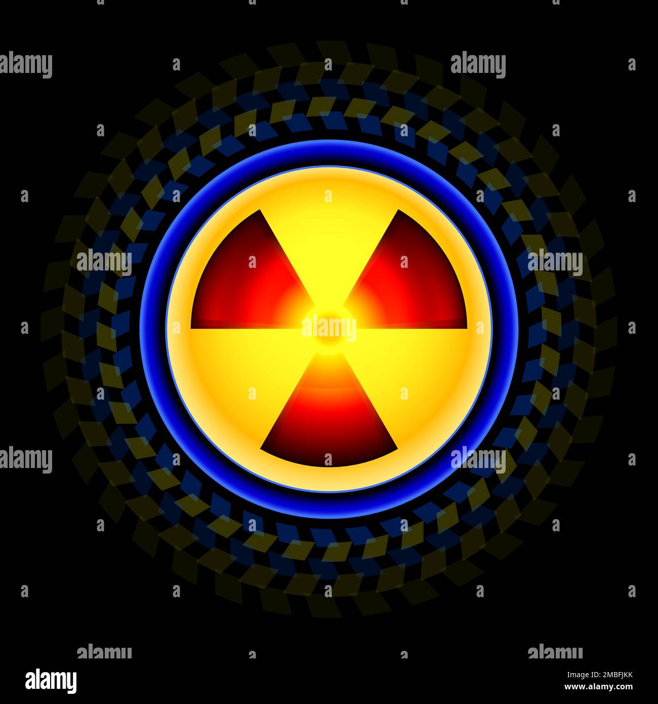 Sign of radiation with a pattern on a circle on a dark background. Concept of Radioactive contamination in Ukraine. Icon radiation Stock Vector