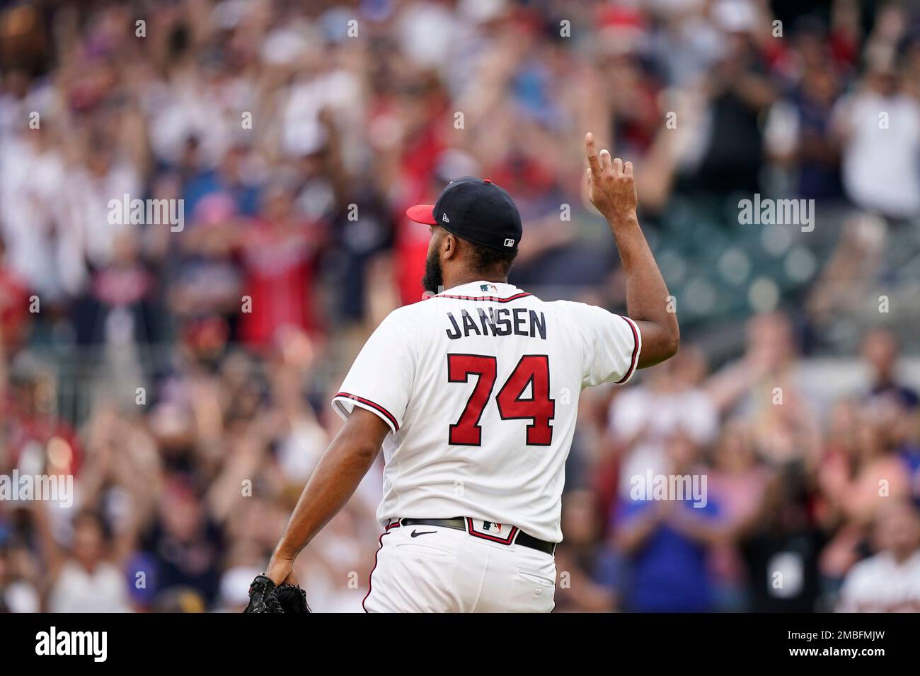 Atlanta Braves relief pitcher Kenley Jansen (74) celebrates after a win