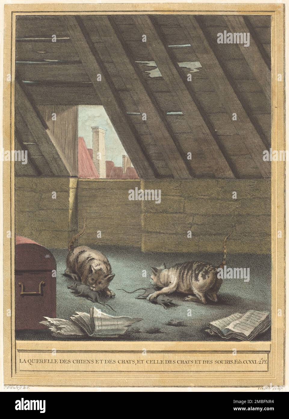 La querelle des chiens et des chats et celle des chats et des souris (The Quarrel of Cats and Dogs, and that of Cats and Mice), published 1759. Stock Photo
