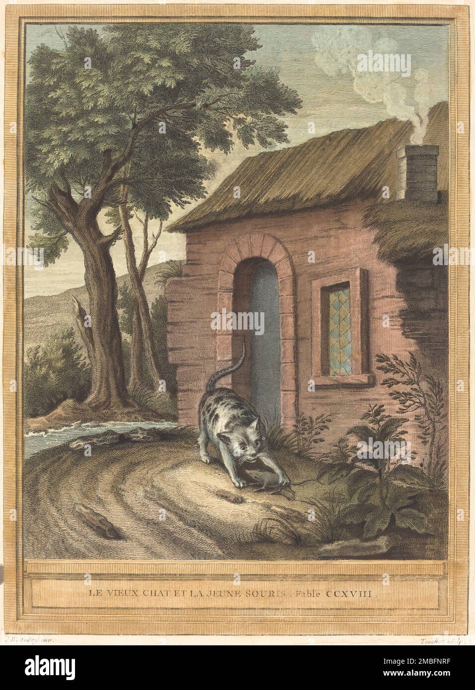 Le vieux chat et la jeune Souris (The Old Catand the Young Mouse), published 1759. Stock Photo