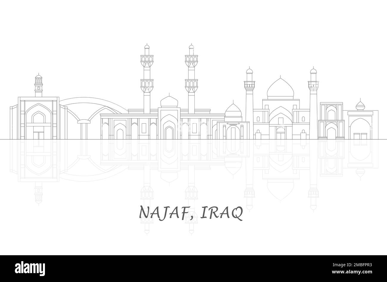 Outline Skyline panorama of city of Najaf, Iraq - vector illustration ...