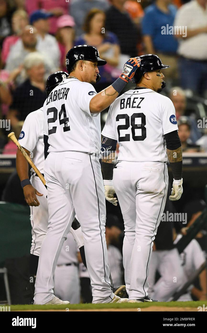 Detroit Tigers' Miguel Cabrera, left, congratulates teammate Placido  Polanco in the fourth inning against Minnesota Twins on Saturday, May 24,  2008 in Detroit. (AP Photo/Jerry S. Mendoza Stock Photo - Alamy