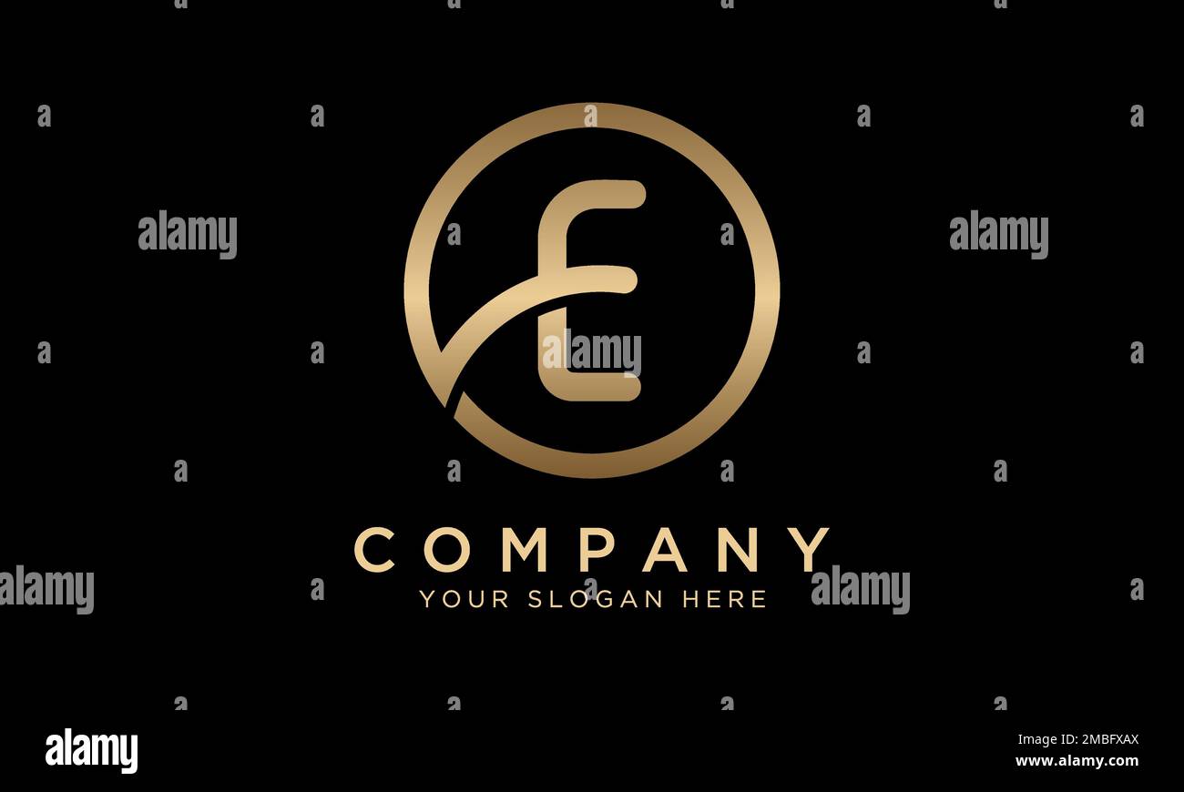 E Letter Logo With Circle Shape. Modern Unique Creative E Logo Design Vector Template. Elegant Identity Design In  Gold Color. Stock Vector