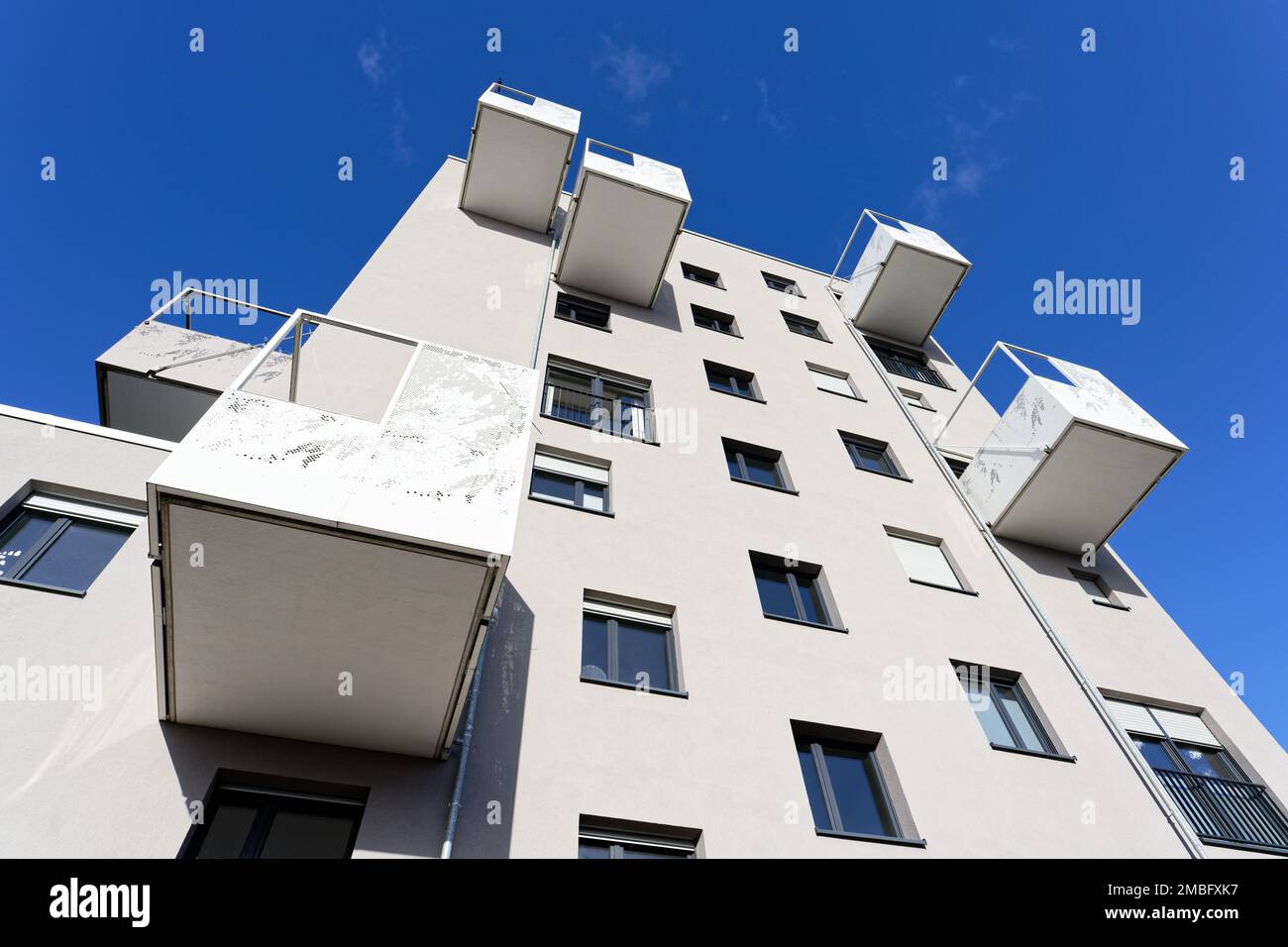 modern apartment houses with extraordinary balconies in Cologne Ehrenfeld Stock Photo