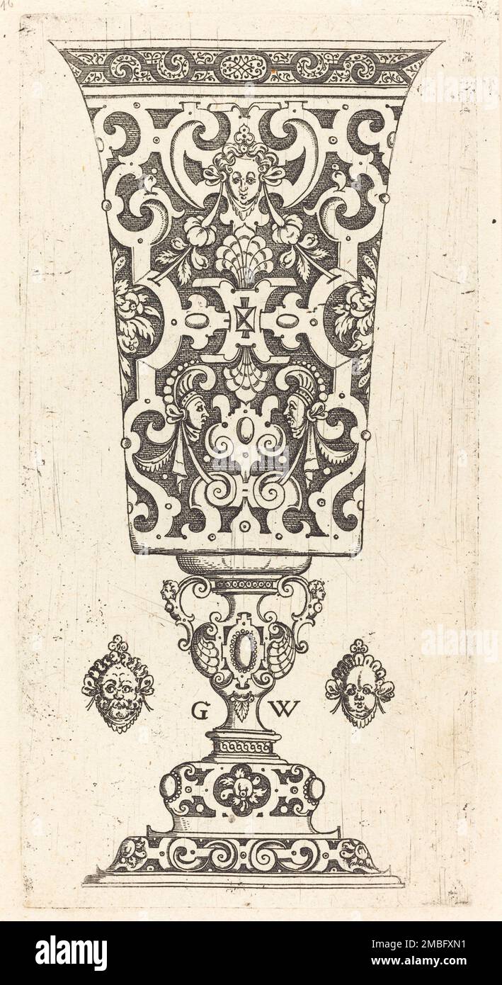 Goblet decorated with masque, published 1579. Stock Photo