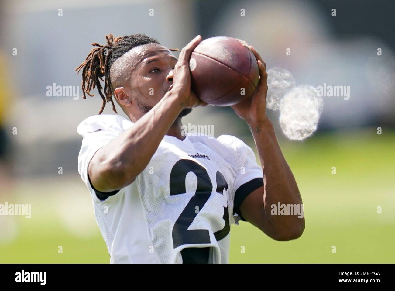 Pittsburgh Steelers wide receiver Tre Tipton (23) performs drills during an  NFL football practice at rookie minicamp, Friday, May 13, 2022, in  Pittsburgh. (AP Photo/Keith Srakocic Stock Photo - Alamy